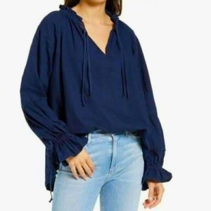 Free People We The Free Alpine Denim Top in Washed Out Blue NWOT